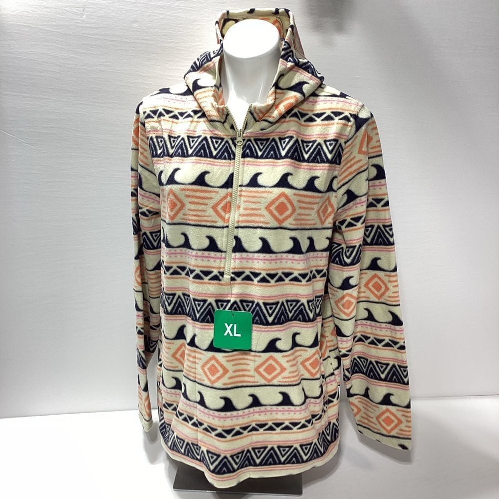 O’Neill Fleece Pullover Jacket NWT Multi Color Hood Quarter Zip XL - Picture 4 of 12